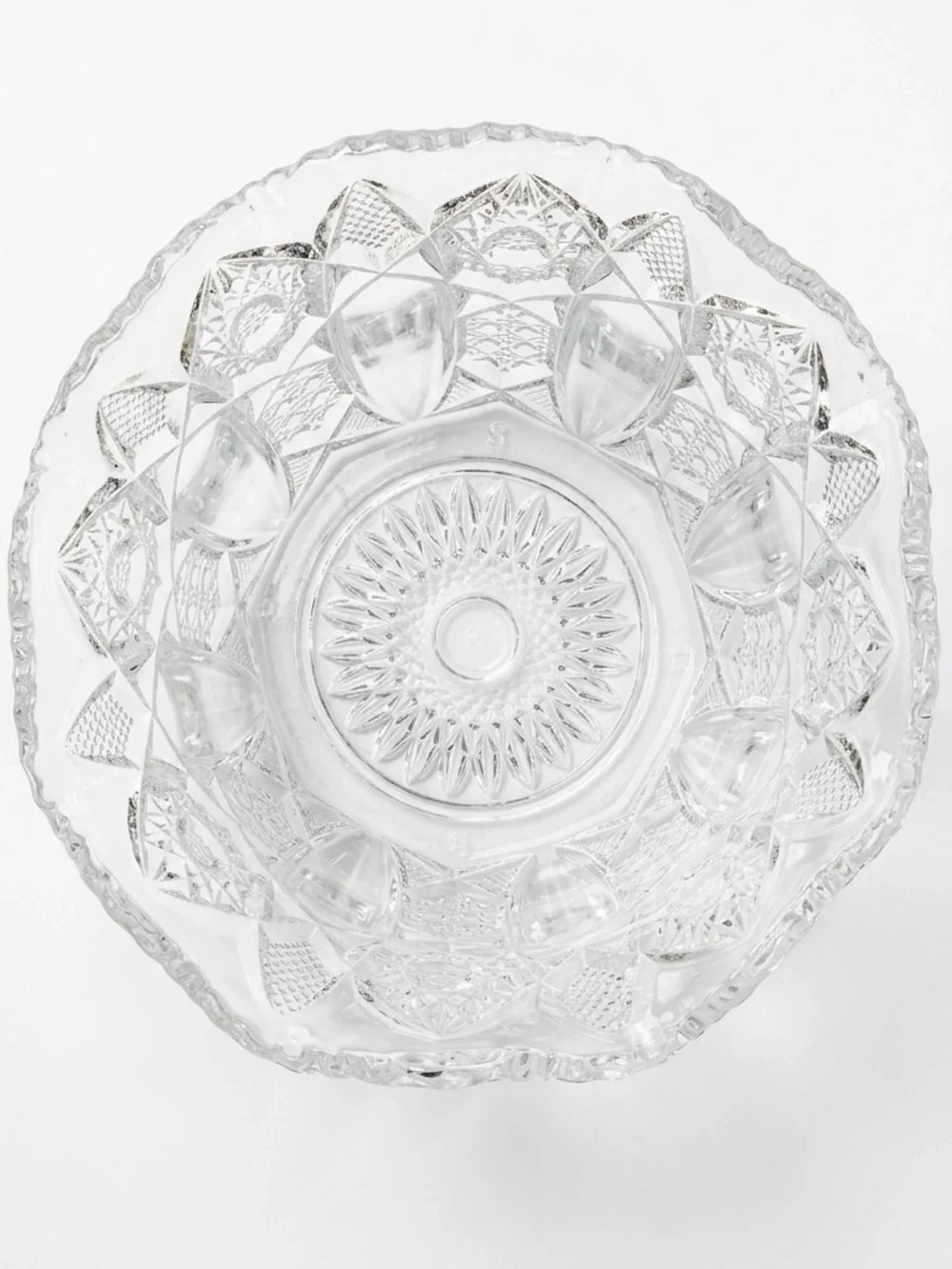 Vintage LE Smith Clear Glass Pinwheel and Stars Bowl Sawtooth Edge Old Money